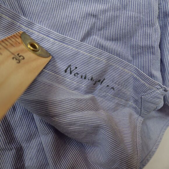VTG Ralph Lauren Button Down Shirt Mens Size 16.5 34/35 Blue Striped Logo Cotton - Picture 5 of 15